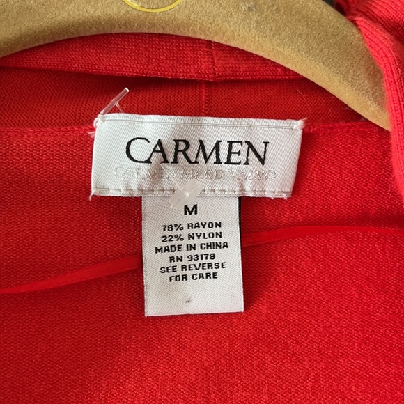 Carmen Marc Valvo red open cardigan bell cuff - Picture 6 of 9